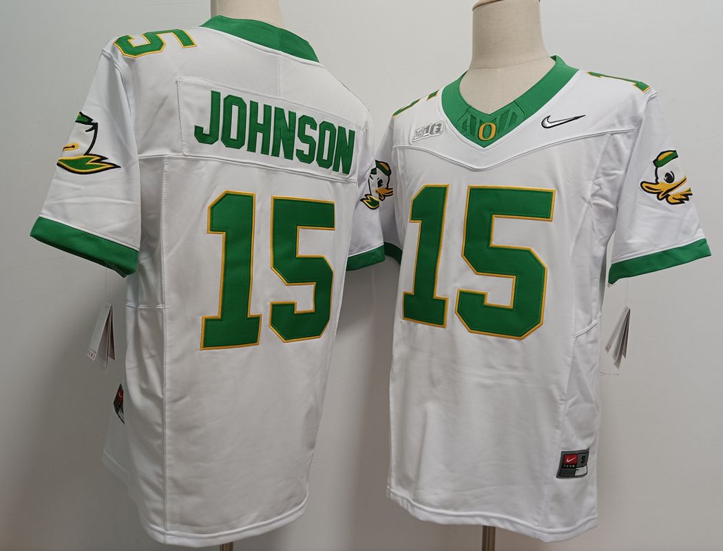 Men Oregon Ducks 15 Johnson White Nike 2025 NCAA Jersey
